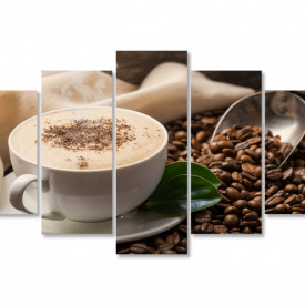Tablou modular, Ceașca de cappuccino și boabe de cafea