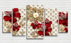 Tablou modular, Flori roșii cu elemente de broșă