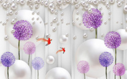 Tablou modular, Flori violete pe fundal alb
