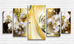 Tablou modular, Orhidee albe pe fond galben
