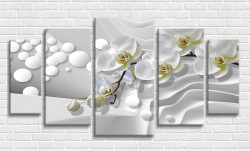 Tablou modular, Orhidee albe pe fundal 3D