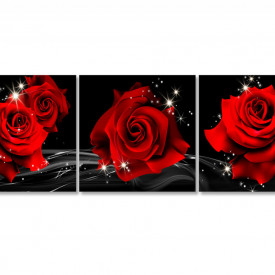 Tablou modular, Trei trandafiri roșii pe un fundal negru