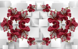Fototapet 3D, Flori de Bourgogne pe un fundal alb abstract