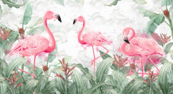 Fototapet, Flamingo în plante verzi