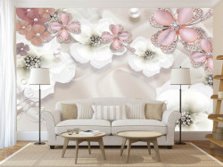 Fototapet, Flori albe și roz pe un fundal delicat