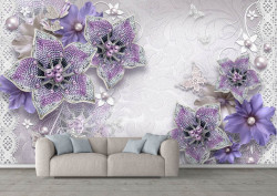Fototapet, Flori violet pe un fundal alb
