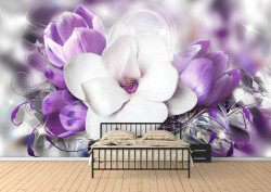 Fototapet, Flori violet și albe pe un diamant