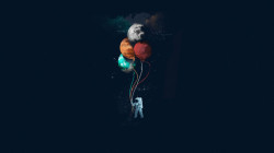 Poster, Astronaut cu baloane în spațiul negru