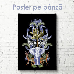 Poster, Copaci și animale tropicale pe fundal de grafit