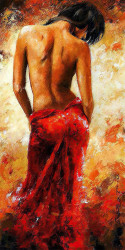 Poster, Doamnă într-o rochie roșie aprinsă
