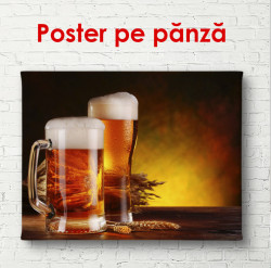 Poster, Două pahare de bere pe fundal maro