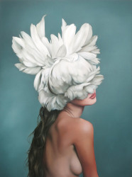Poster, Fată - cu o floare albă