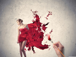 Poster, Fată în rochie roșie