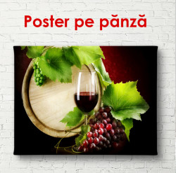 Poster, Pahar cu vin roșu și un butoi