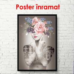 Poster, Portret de femeie frumoasă pe fundalul clădirii
