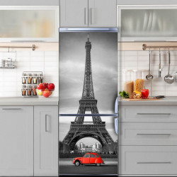 Stickere 3D pentru uși, Mașina roșie în Paris, 1 foaie de 80 x 200 cm