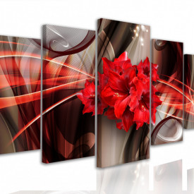 Tablou modular, Flori roșii pe un fundal abstract