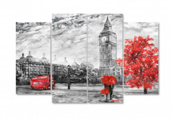 Tablou modular, Londra gri cu accente roșii