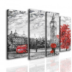 Tablou modular, Londra gri cu accente roșii