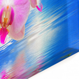 Tablou modular, Orhidee roz pe un fundal albastru.