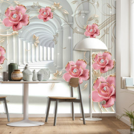 Fototapet 3D, Coloane și flori prețioase