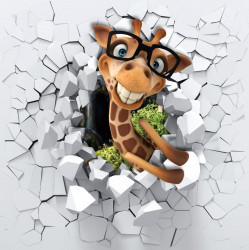 Fototapet 3D, Girafă pe fundalul unui perete 3D