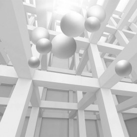 Fototapet 3D, sfere albe în spațiul 3D