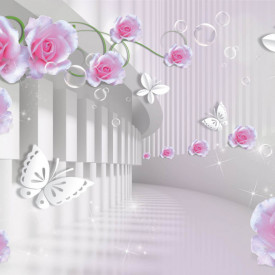 Fototapet 3D, Un trandafir roz pe fundalul unui tunel