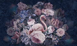 Fototapet, Flamingo și flori
