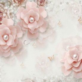 Fototapet, Flori roz și perle pe un fundal alb