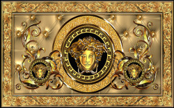 Fototapet, Logo Versace pe un perete galben