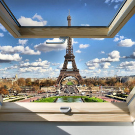 Fototapet, O fereastră cu Priveliște la Turnul Eiffel ziua