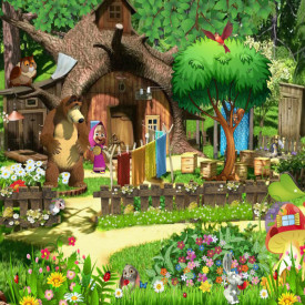 Fototapet pentru camera copiilor, Un parc verde cu personaje din desene animate