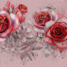 Fototapet, Trandafiri roșii pe un fundal roz