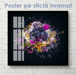Poster, Buchet abstract de flori strălucitoare pe un fundal negru