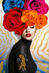 Poster, Doamna cu flori colorate