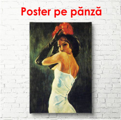 Poster, Fata cu o floare roșie pe cap