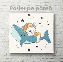 Poster, Ursuleț drăguț de pluș pe balenă