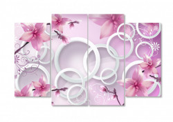 Tablou modular, Flori abstracte de culoare roz