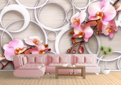 Fototapet 3D, Fantezie cu orhidee roz pe un fundal bej