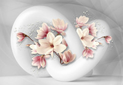 Fototapet 3D, Flori roz pe un fundal gri