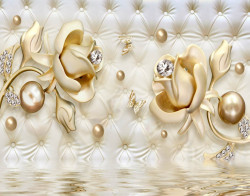 Fototapet, Broșă de aur în reflexia apei pe un fundal alb din piele