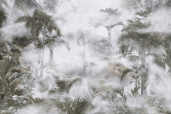 Fototapet, Jungla de palmieri în ceață 1