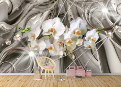 Fototapet, Orhidee pe fundal de metal lichid
