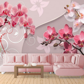 Fototapet, Orhidee roz și ornamente albe