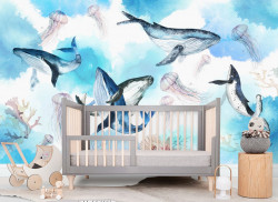 Fototapet pentru copii, Balene în mare
