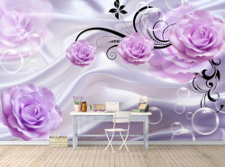 Fototapet, Trandafiri lila pe un fundal violet de mătase