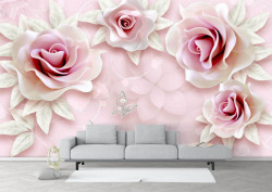 Fototapet, Trandafiri rozalii pe un fundal roz
