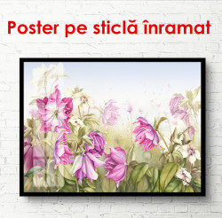 Poster, Flori roz pe un fundal verde