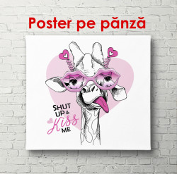 Poster, Girafa amuzantă cu ochelari și cercei roz.